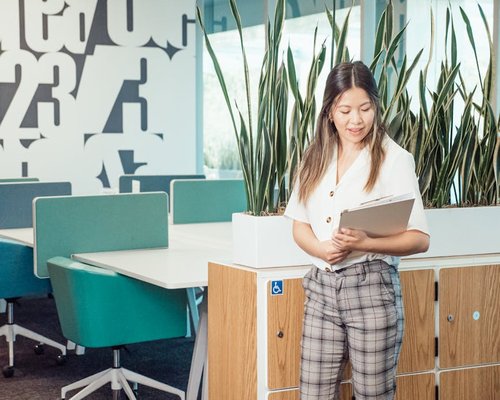 Team member working in a comfortable office setting